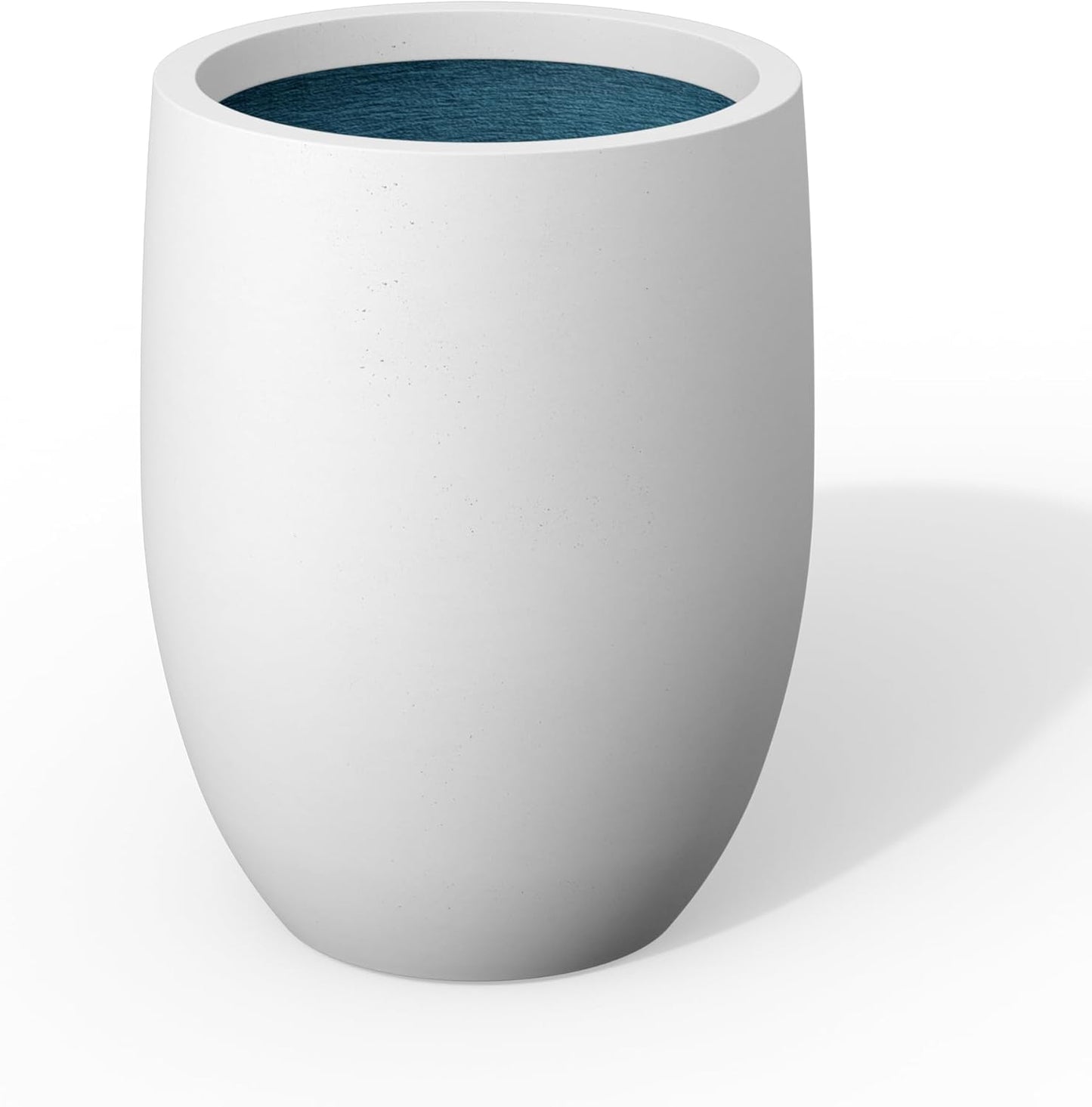 Kante 16.5 Inch Tall Concrete Planter, Large Indoor Outdoor Plant Pot with Drainage, Smooth White Finish with Aqua Blue Interior, Ideal for Porch, Home, Garden, Patio
