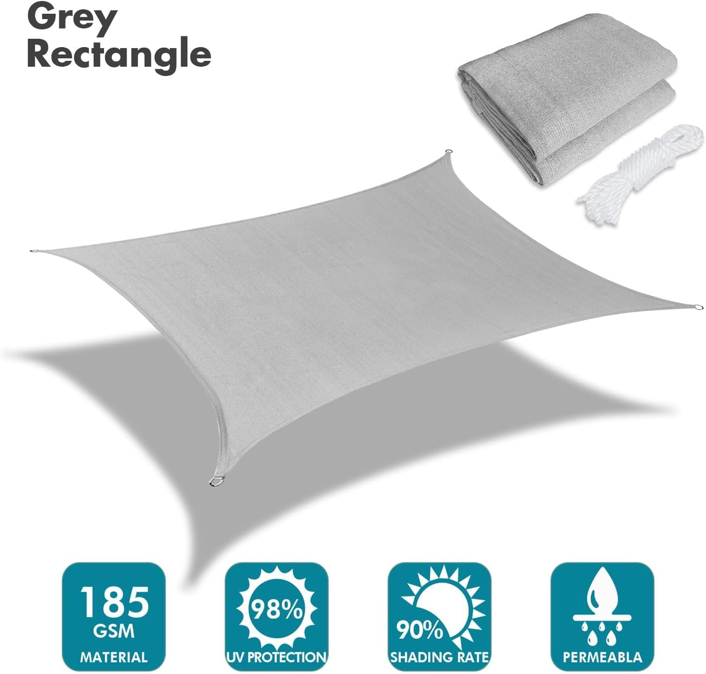 KANAGAWA Sun Shade Sail Curved 20'X26' Grey Rectangle Outdoor Shade Cover UV Blovk Canopy for Patio Garden Backyard Heavy Duty Permeable 185GSM (We Make Custom Size)