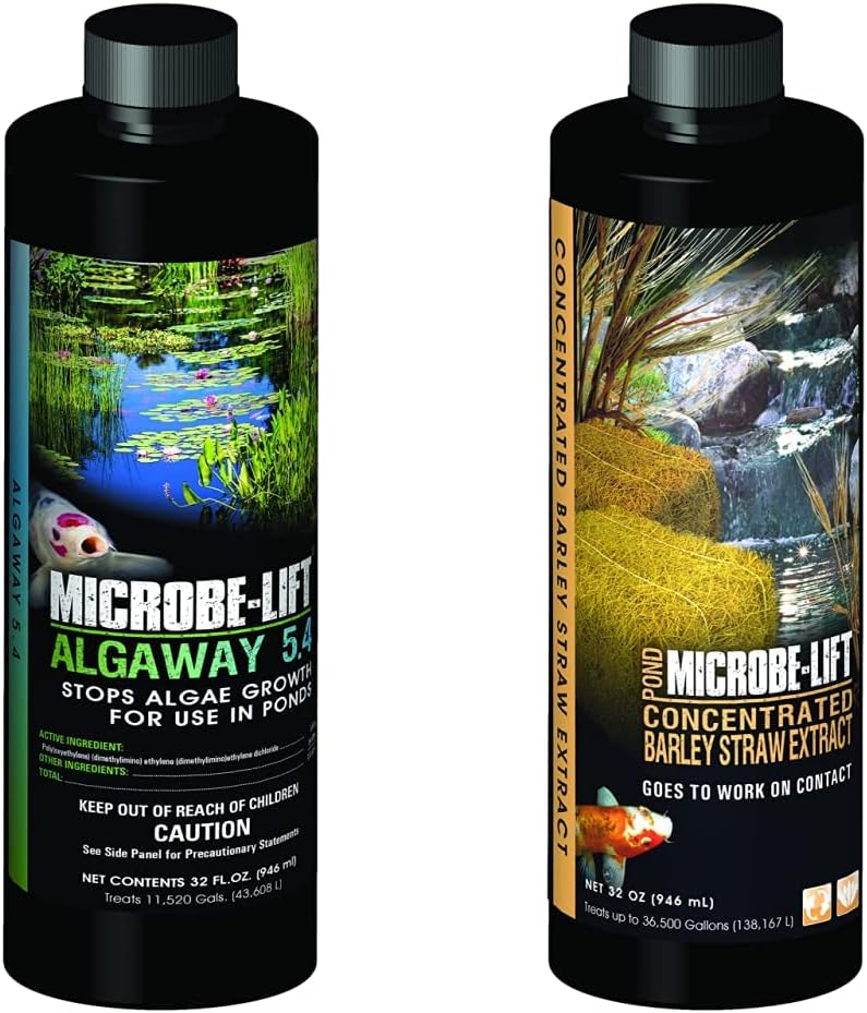 MICROBE-LIFT ALGA32 Algaway 5.4 Algae Control Treatment for Ponds and Water Gardens, 32 Ounces & MLCBSE1L Concentrated Barley Straw Extract Conditioner for Ponds and Outdoor Water Garden,32 Ounces