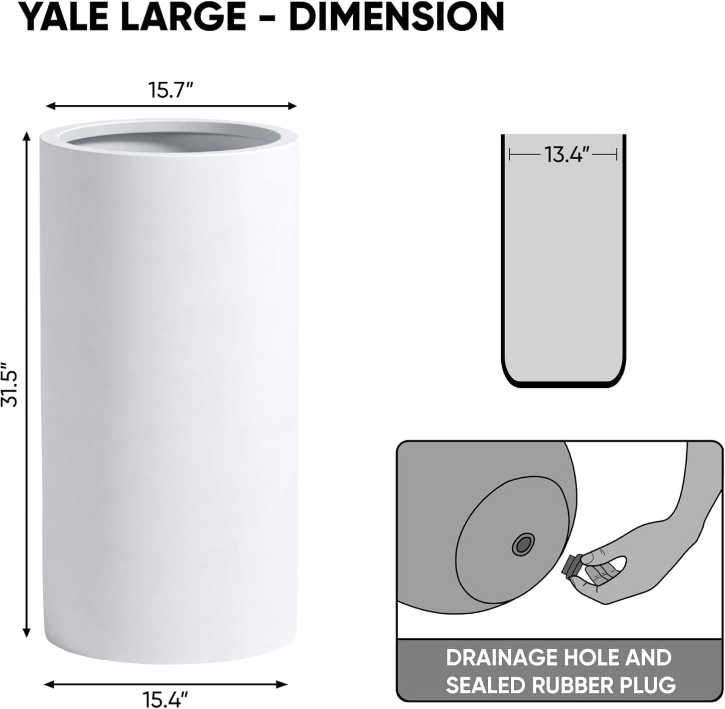 DTY Signature Mount Oxford Tall Outdoor Planter - Large White 31.5 Inch Height Modern Tall Planter Pot for Indoor & Outdoor Spaces - Stylish Planter for Contemporary Homes and Gardens