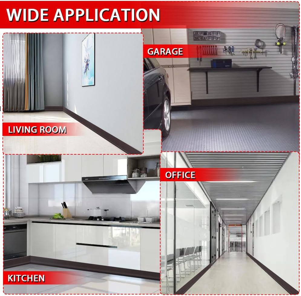 FONUNO Vinyl Wall Base Baseboard Molding Trim 4" Flexible Self Adhesive Rubber Wall Base Moulding Trim Peel and Stick Design, 4 Inch x 60 Feet, Black Walnut Wood Grain