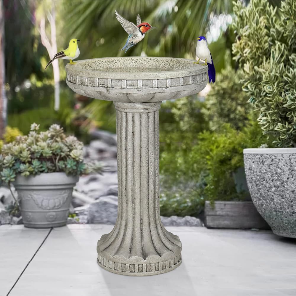 watnature 24 Inch Height Outdoor Bird Bath - Fibre Reinforced Concrete Large Bird Bath Stylish with Modern Pedestal for Garden, Patio, Backyard, Lawn - 16”W X 24”H Contemporary Birdbaths & Supports