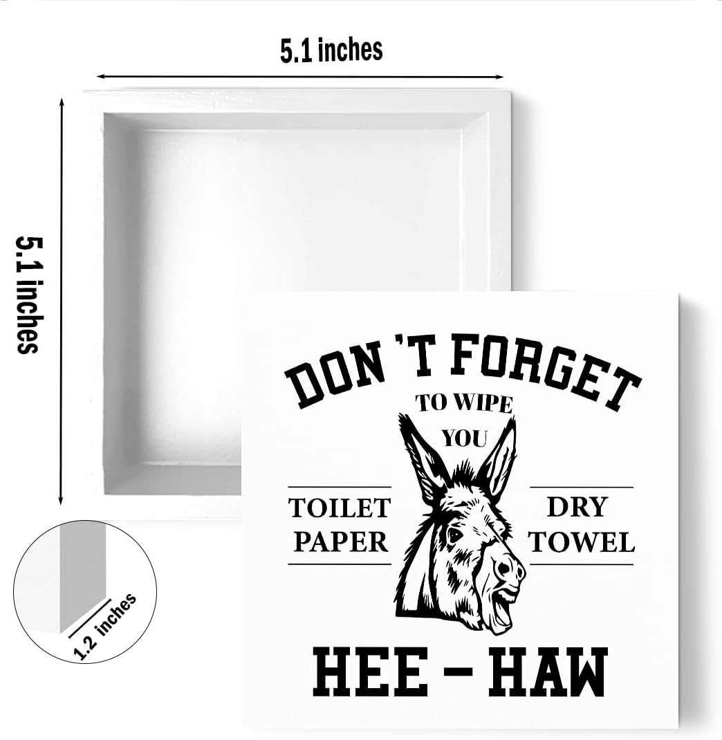 Funny Bathroom Signs Wooden Box Sign, Donkey Humorous wooden Signs, Don't Forget to Wipe Your Toilet Paper, Funny Bathroom Decor for Home Desk Shelf Tabletop Toilet