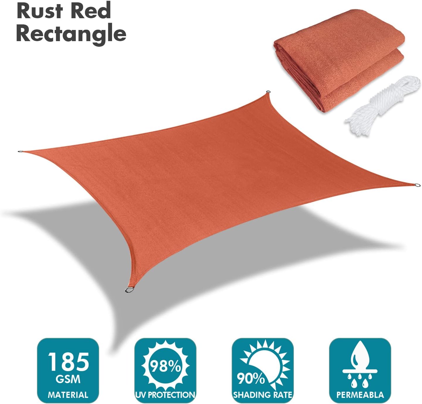 KANAGAWA 8'X14' Rust Red Custom Size Sun Shade Sail Rectangle UV Block Canopy Cover for Patio Backyard Lawn Garden Outdoor (Customized Available)