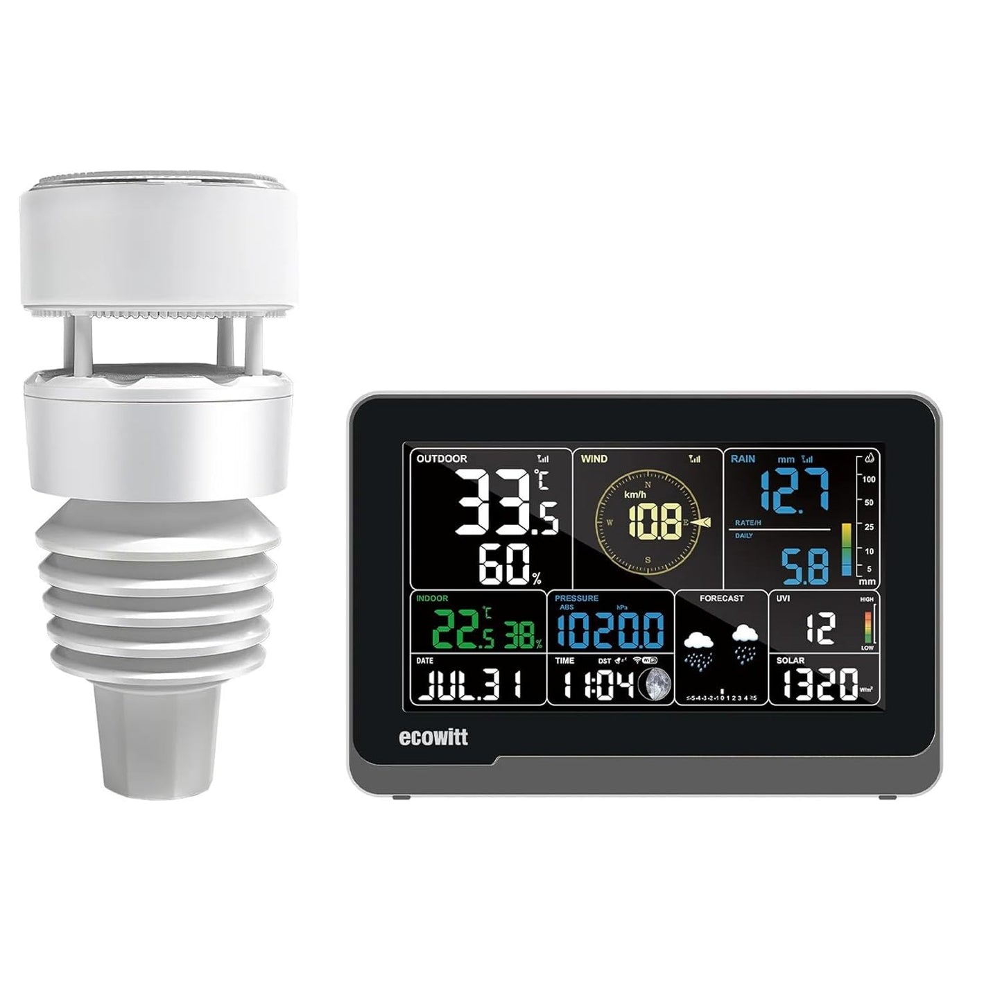 ECOWITT WS3901 Wi-Fi Weather Station Kit, Includes WS3900 7.5'' Colored LCD Display Console and WS90 Outdoor Sensor Array, IoT Function, 915 MHz