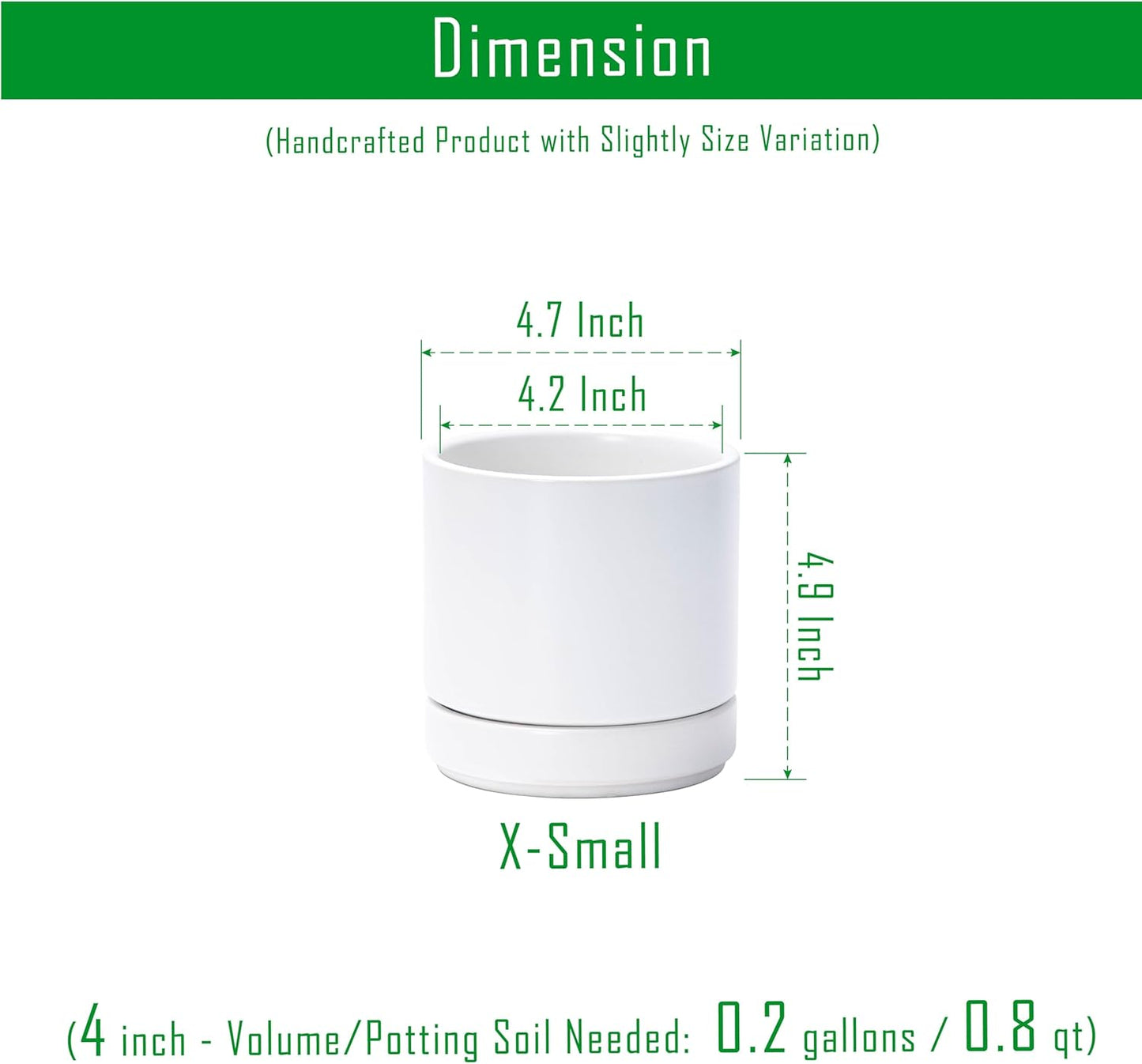 D'vine Dev Set of 2 Plants Pot, 4.7 Inch Ceramic Planter Pot for Plants with Drainage Hole and Saucer, White, 94-V-B-1