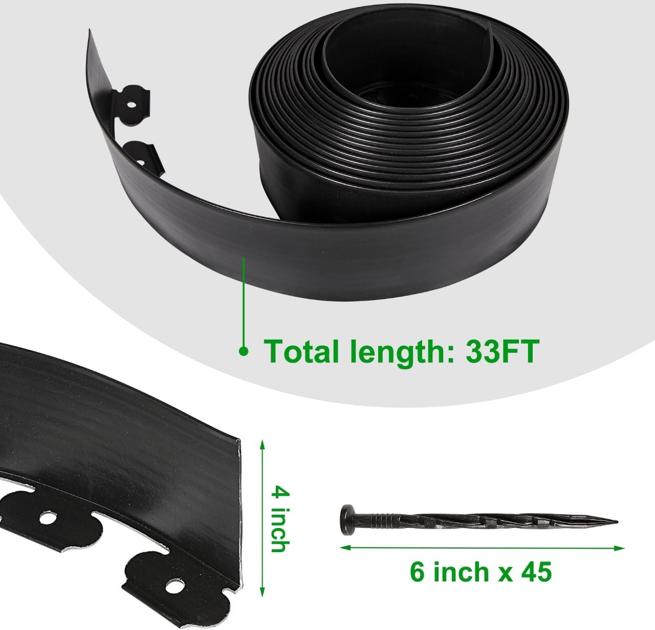 4 Inch Tall Garden Edging Border 33FT with 45pcs Spikes, Plastic Edging Border for Landscaping, Lawn, Garden, Flower Beds, Paver, Pathway