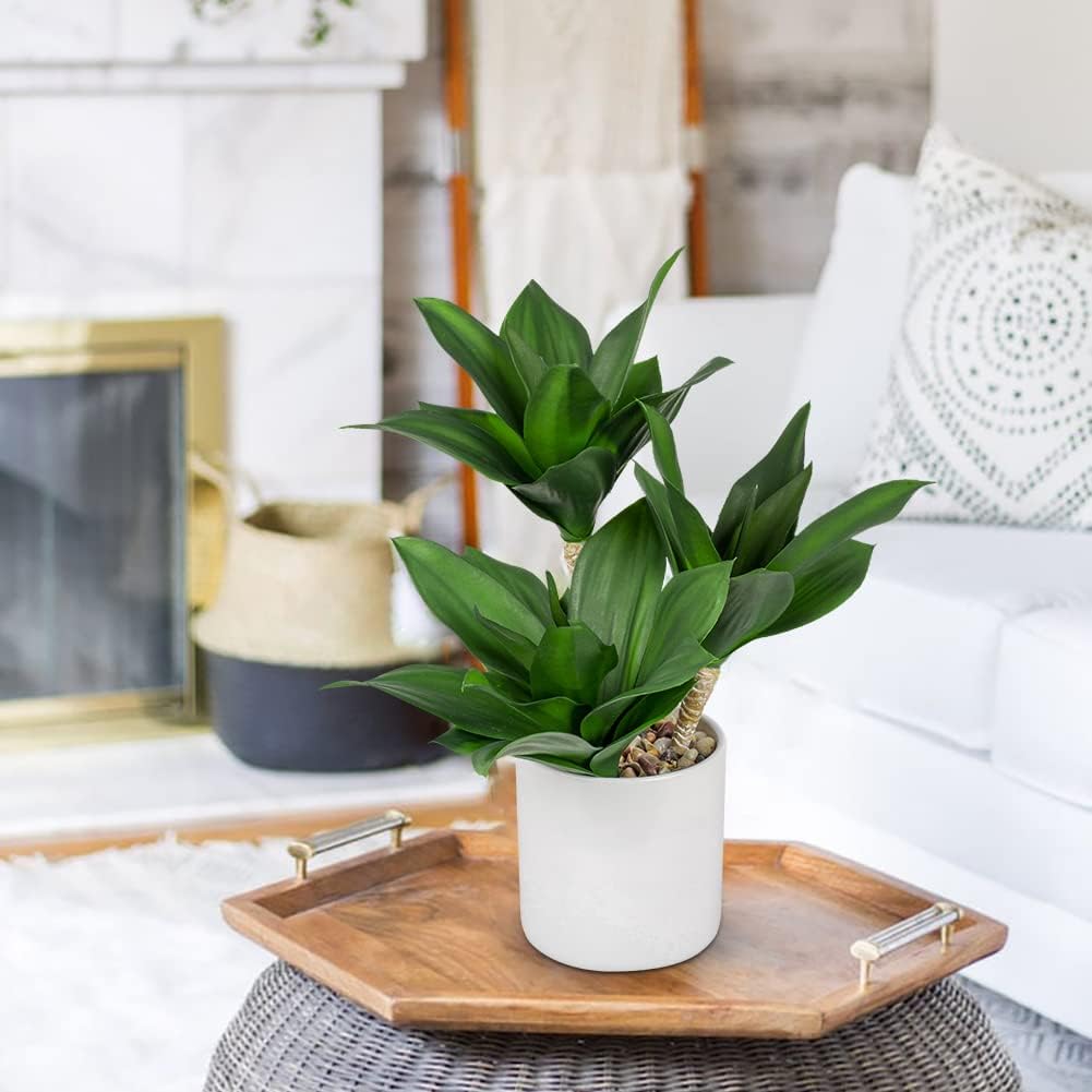 Hollyone Large Artificial Agave Plants Fake Three-Head Agave Succulent Plant Potted 15" Faux Plant in White Pot Succulent Aloe Plant Indoor for Desk Modern Home Decor