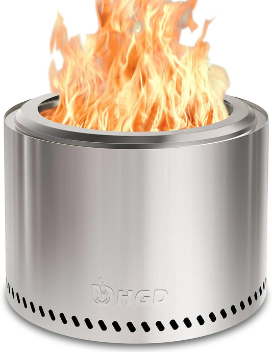 HGD 15.5" Smokeless Fire Pit Outdoor, Stainless Steel Wood Burning Firepit with Secondary Combustion, Backyard Patio Stove for Garden, BBQ & Bonfire