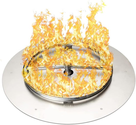 Stainless Steel Fire Pit Burner Pan & Ring, Works with Liquid Propane or Natural Gas, 18-Inch Pan, 12-Inch Ring, 90,000 BTU Max