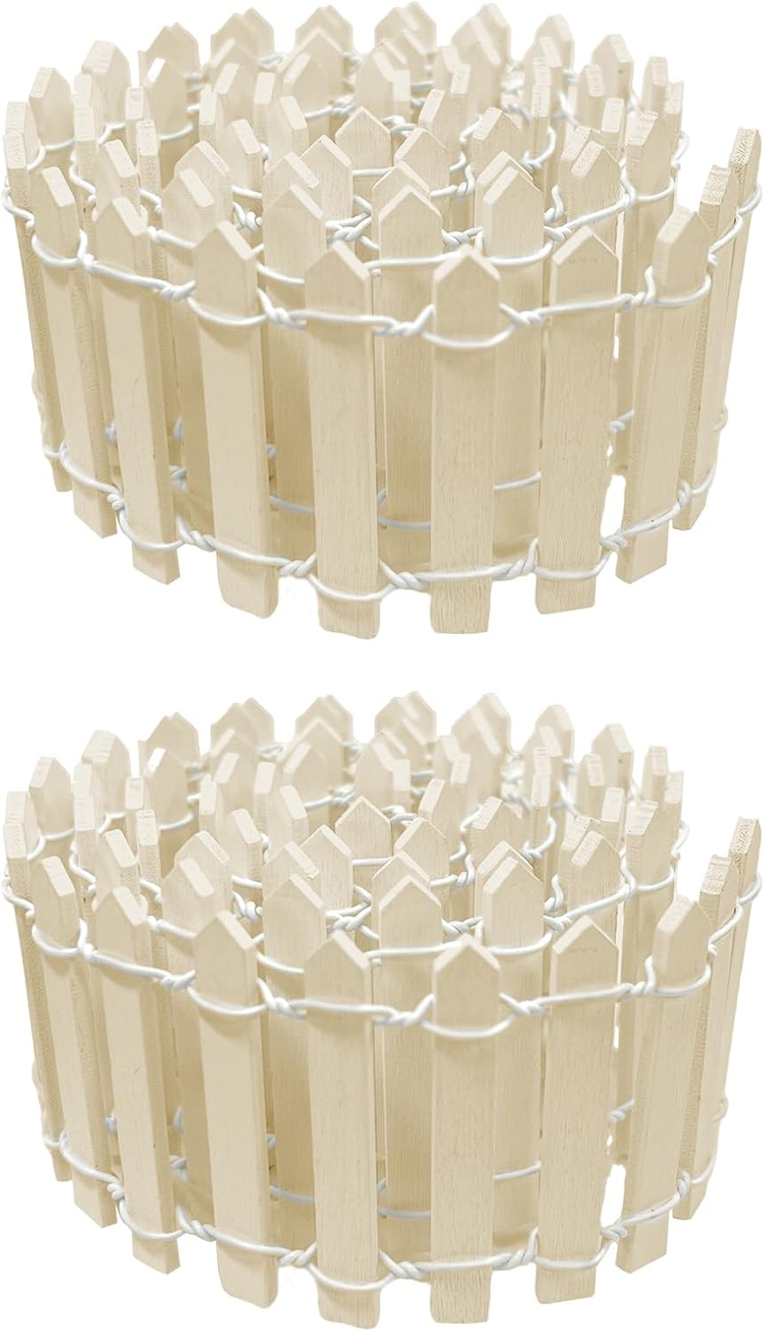 35 Inches Mini Fairy Garden Fence DIY Small Wood Decorative Picket Fence Micro Landscape Miniature Ornaments for Dollhouse, Crafts, Diorama Project, Plant Pot (Nature Wood(2 PCS))