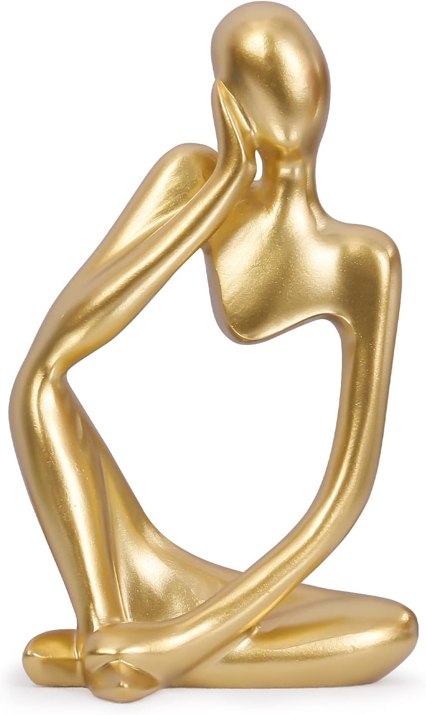INNOLITES Resin Statue Thinker Style Decoration Abstract Sculptures Collectible Figurines for Home Decor Modern Office Shelf Desktop (Gold-Left)