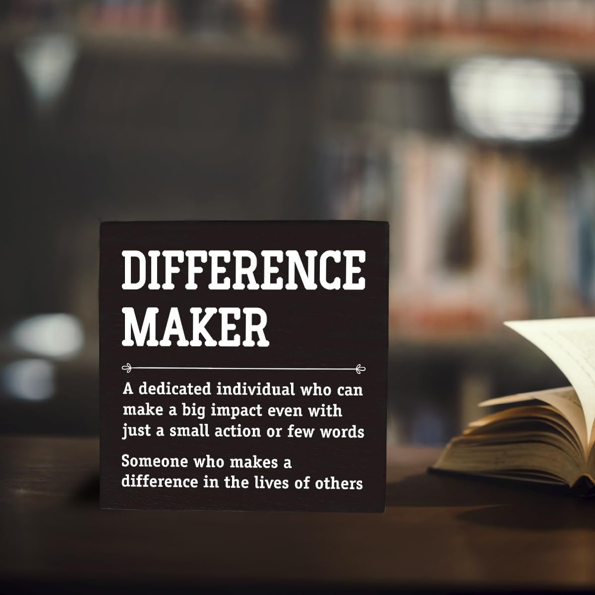 HTBIG Difference Maker Thank You Gifts Office Decor Funny Inspirational Desk Decor Coworker Gifts for Women Men Teacher Boss Day Retirement Rustic Wooden Box Sign for Tabletop Office Bookshelf Black