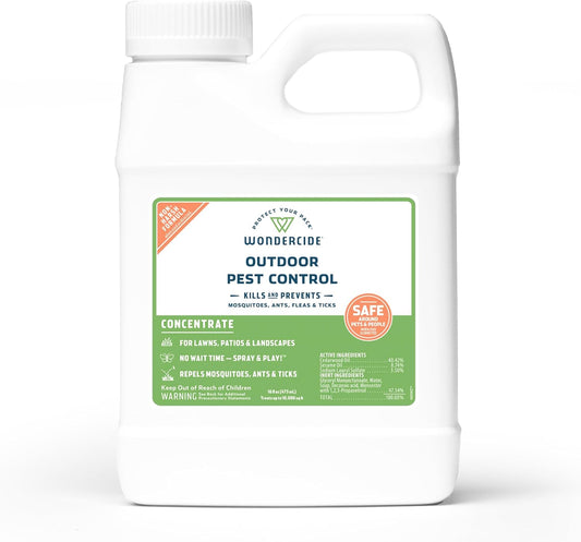Wondercide - Outdoor Pest Control Spray Concentrate with Natural Essential Oils - Mosquito, Ant, Roach, and Insect Killer, Treatment, and Repellent - Safe Around Pets, Plants, Kids - 16 oz