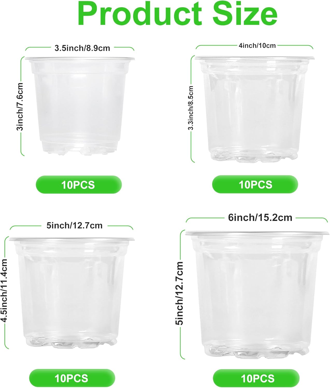 JERIA 40 Pack 6/5/4/3.5Inch Clear Nursery Pots with Drainage Holes, Clear Plant Pot for Planting, Transparent Plastic Plant Pots,Durable Seed Starting Pot for Succulents