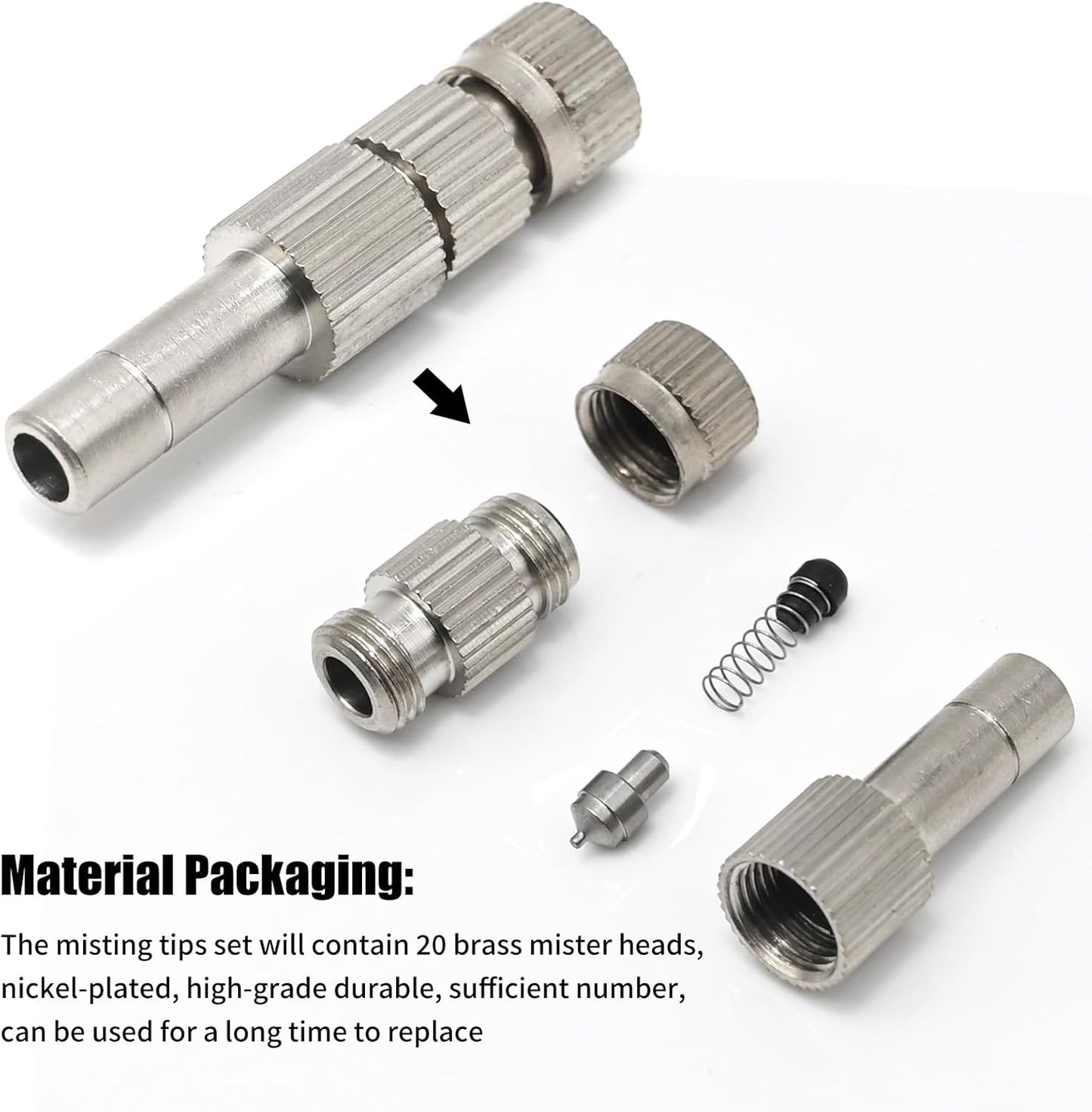 20pcs 6mm Brass Mister Nozzles with Filter, 0.016"/0.4mm Orifice Misting Nozzles for Outdoor Cooling System, Landscaping, Air Humidification, Greenhouse Irrigation