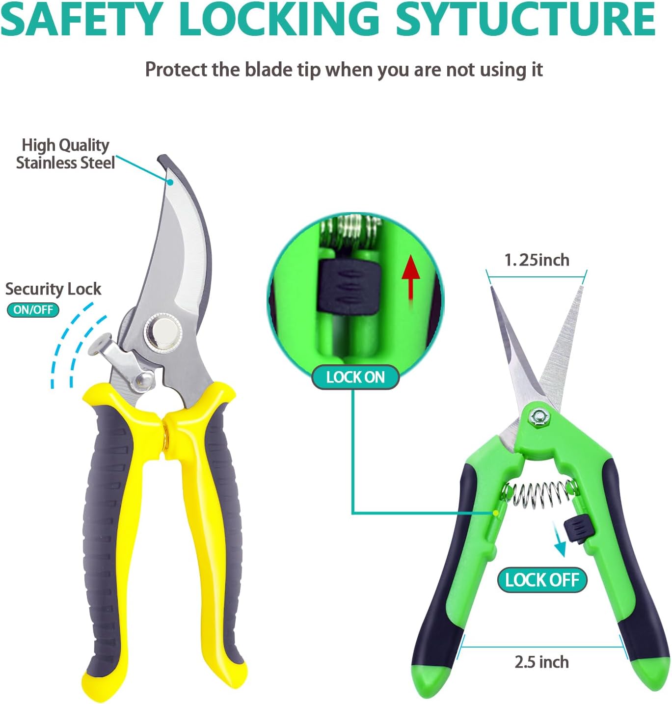 4 Pack Garden Pruning Shears Scissors Set, Stainless Steel Sharp Clippers Flower Shears Florist Scissors with Non-Slip Grip for Plant Tree Trimmers Secateurs