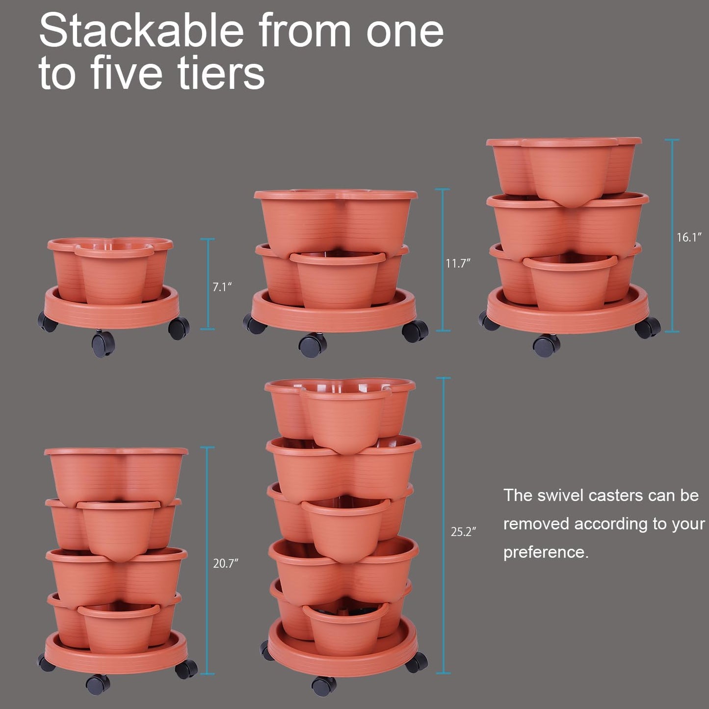 5-Tier Vertical Garden Tower Stackable Planter for Strawberries, Flowers, Vegetables & Herbs 2-Pack