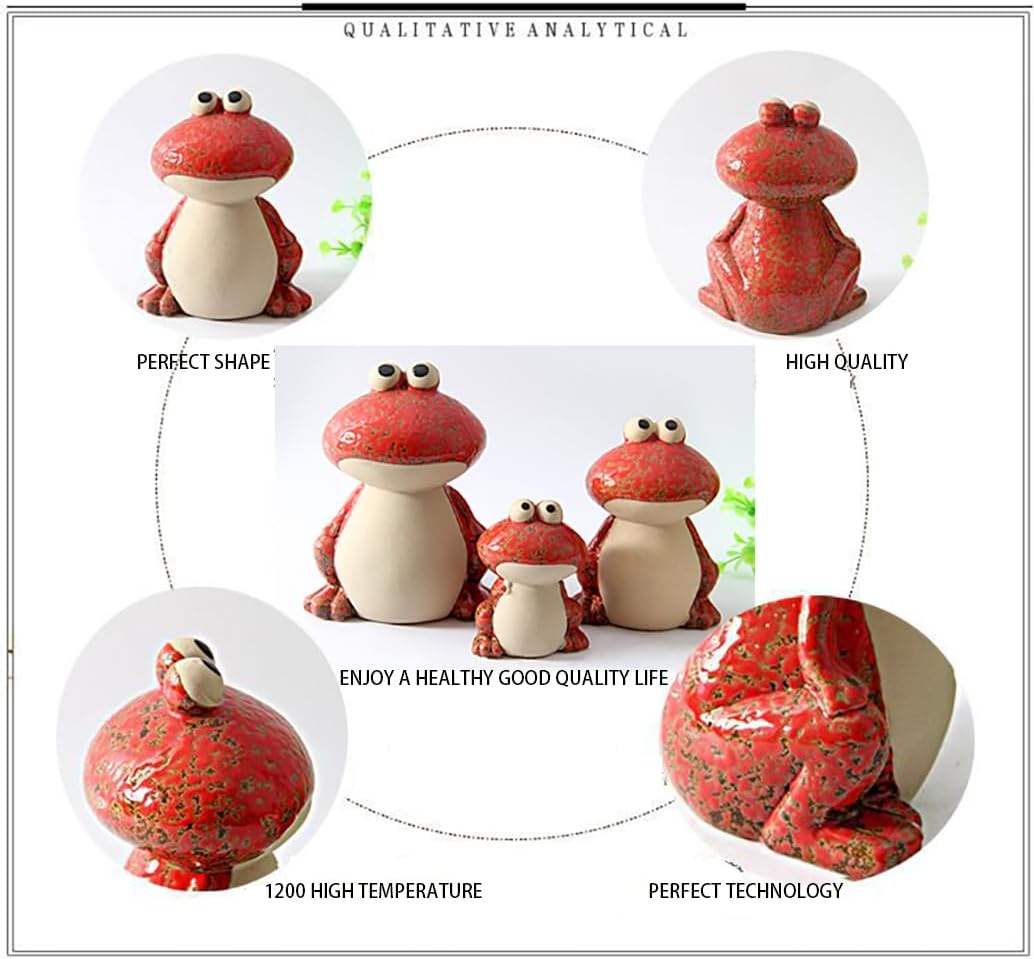 Frog Garden Decor Set of 3,Funny Cute Ceramic Frog Garden Statues Yard Decoration Outdoor Holiday Decorations,Ideal Ornament for Outside Pond Pool Patio Front Porch Backyard (Red)