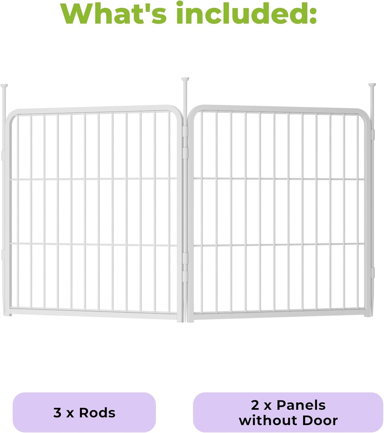 Decorative Doorless Garden Fence 24 in(H) x 3.7 ft(L) 2 Panels, Heavy Duty Metal Animal Barrier Fence, No Door, Flower Bed Fencing, White