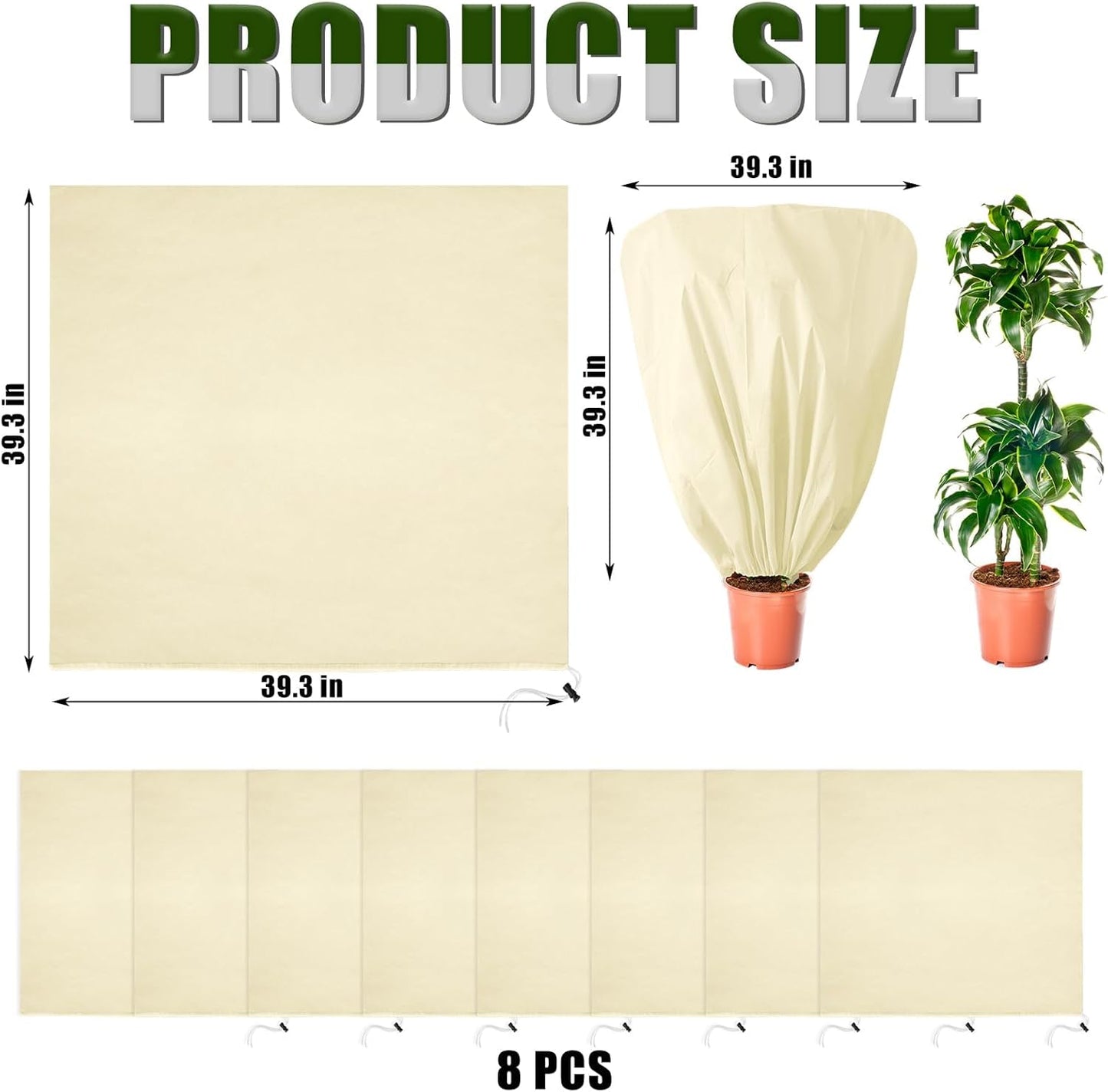 8 Pcs Plant Covers Frost Protection Bag 39.3" x 39.3" Winter Reusable Plants Jacket with Drawstring Shrub Protection Wraps Bags Frost Blanket for Winter Outdoor Garden Plants