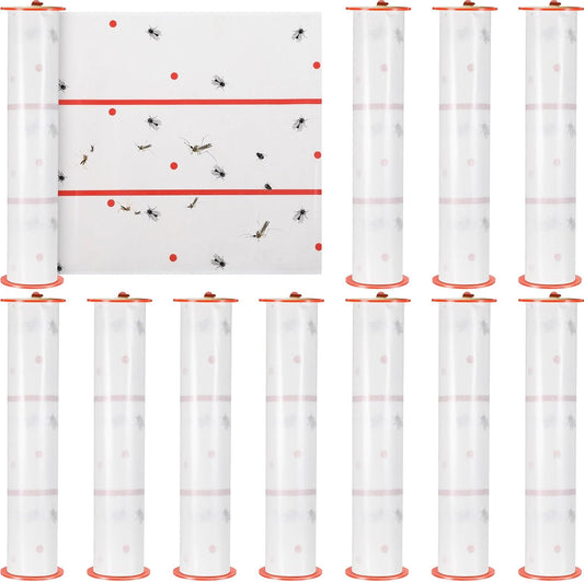 Qualirey Giant Sticky Fly Traps,30 Feet Fly Strips for Indoor Outdoor Hanging Flying Tapes Non Toxic Ribbon Fruit Gnat Killer for Mosquito Plants House Horse Stable (White,10 Pcs)