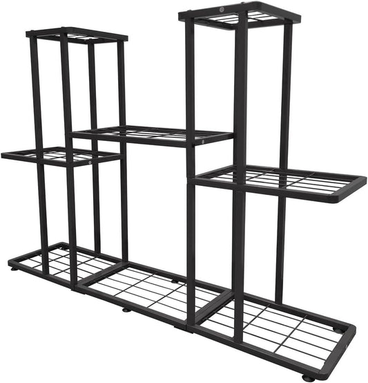 3 Tier 8 Potted Metal Large Plant Stand for Indoor Outdoor Flower Pot Display Planter Shelf, Charcoal Grey