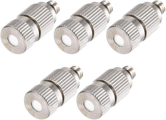 uxcell Brass Misting Nozzle - 3/16-inch Threaded 0.2mm Orifice Dia Fogging Spray Head for Outdoor Cooling System - 5 Pcs Silver Tone