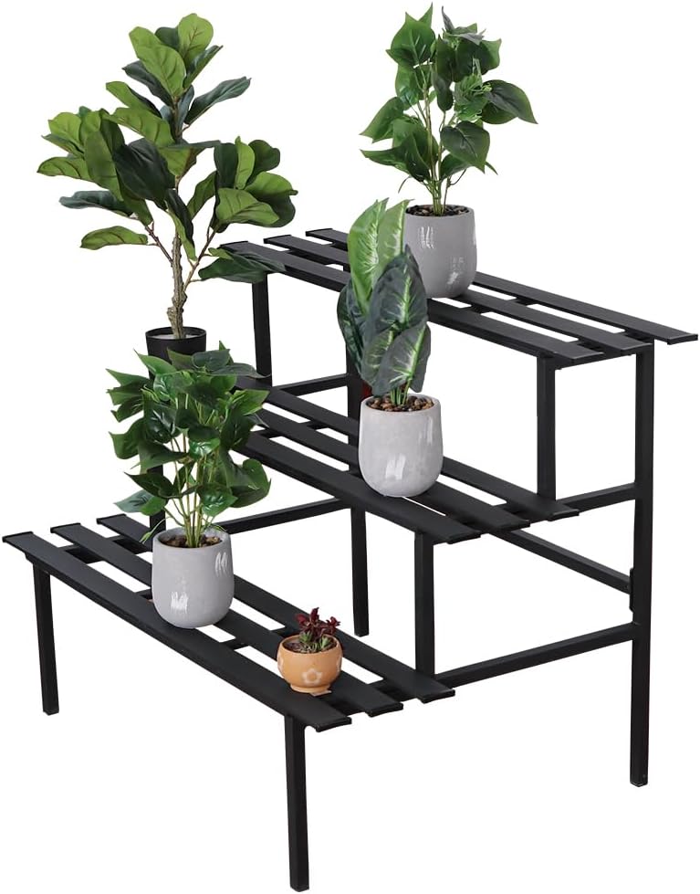 Versatile 3-Tier Metal Plant Stand, Ladder Designed, Heavy-Duty Utility Storage Rack for Indoor & Outdoor Use, Decorative Plant Display for Home, Garden, Patio, and Balcony.