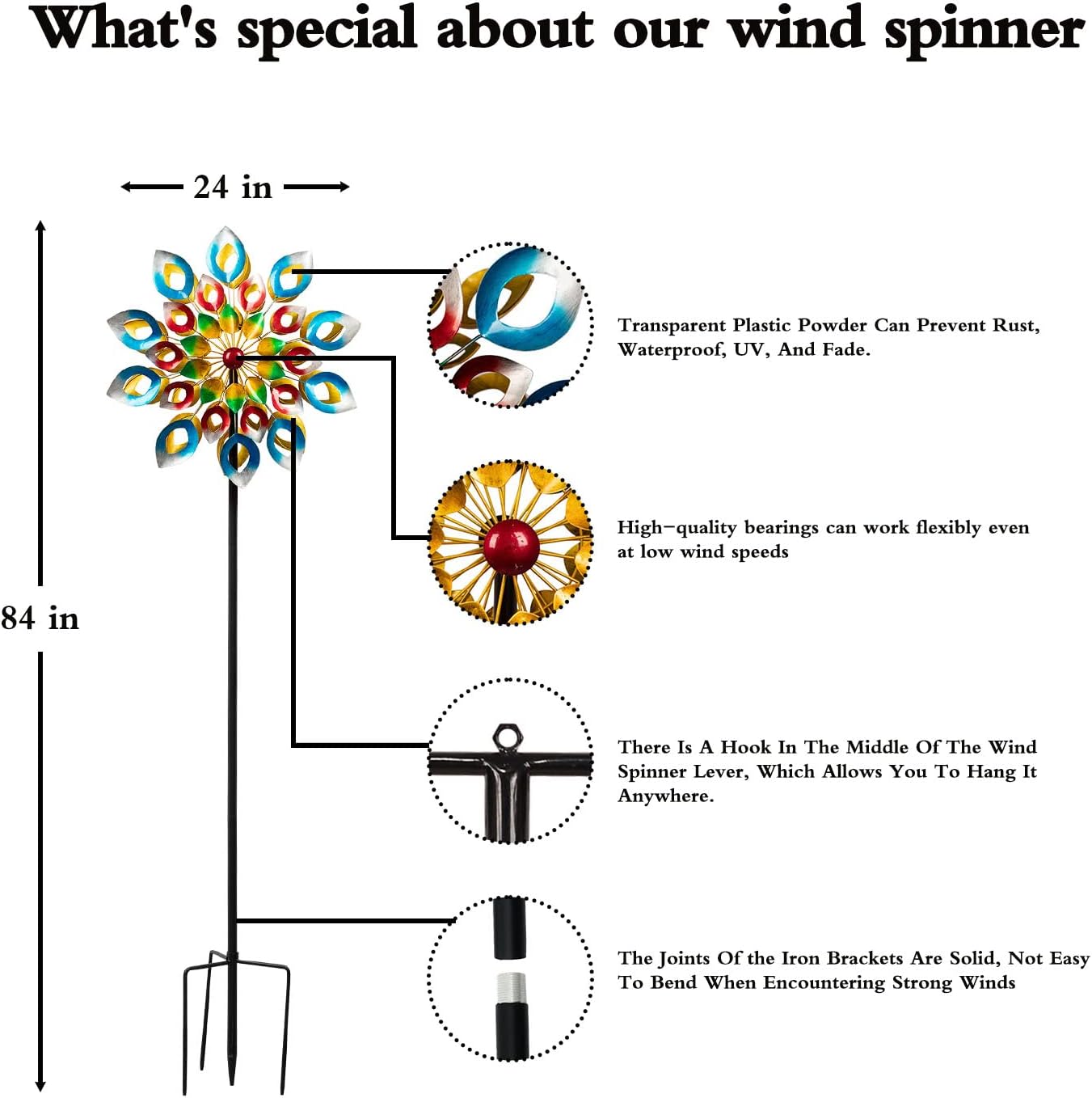 Metal Wind Spinner, 84 inch Large Outdoor Wind Spinners for Yard and Garden, Colorful Decor, Gift for Family Friends
