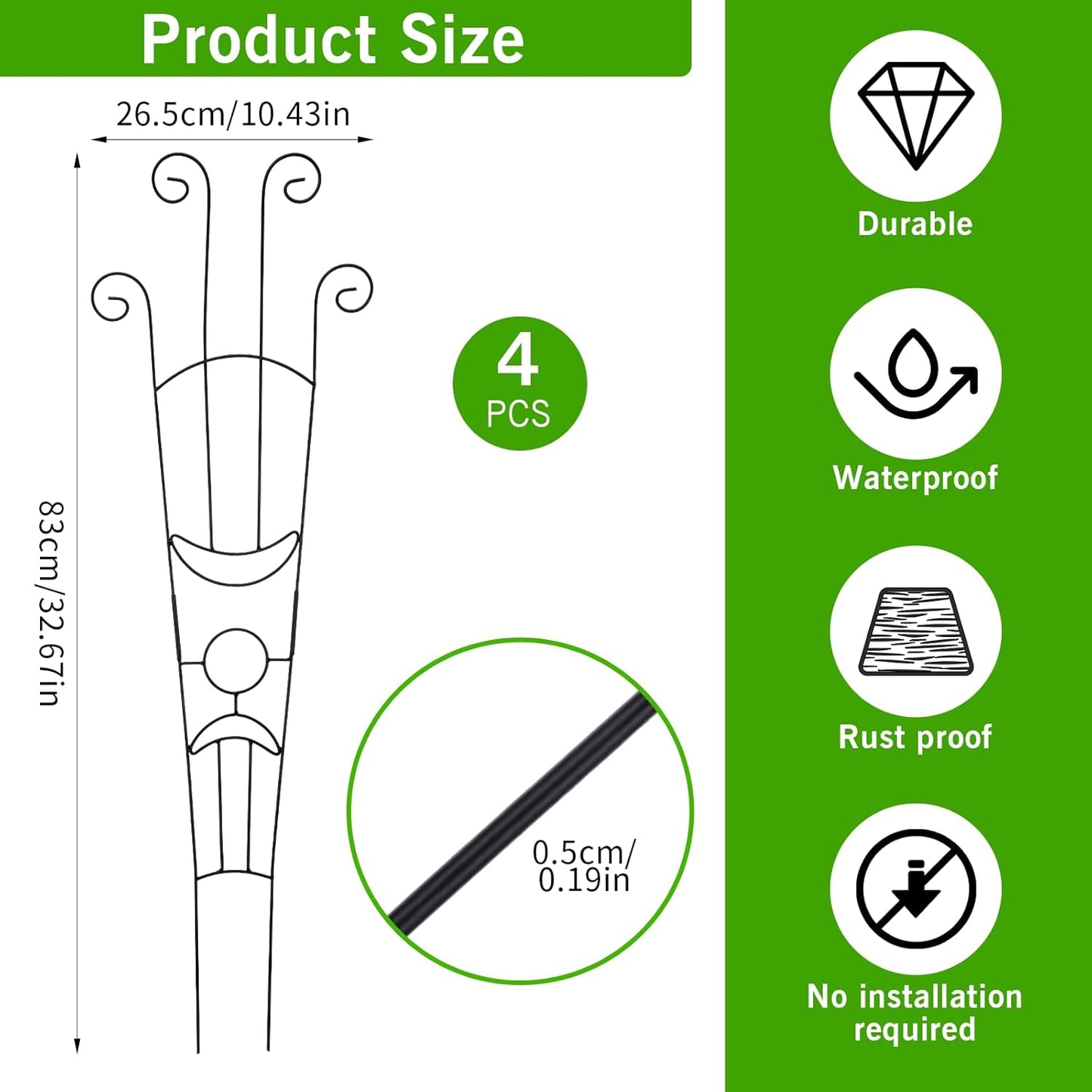 4 Pack Plant Supports, 32 in Taller Plant Trellis for Climbing Plants Indoor, Sturdy Houseplant Trellis for Potted Plants with Ties, Vine Plant Support for Monstera Pothos Ivy, Plant Decor
