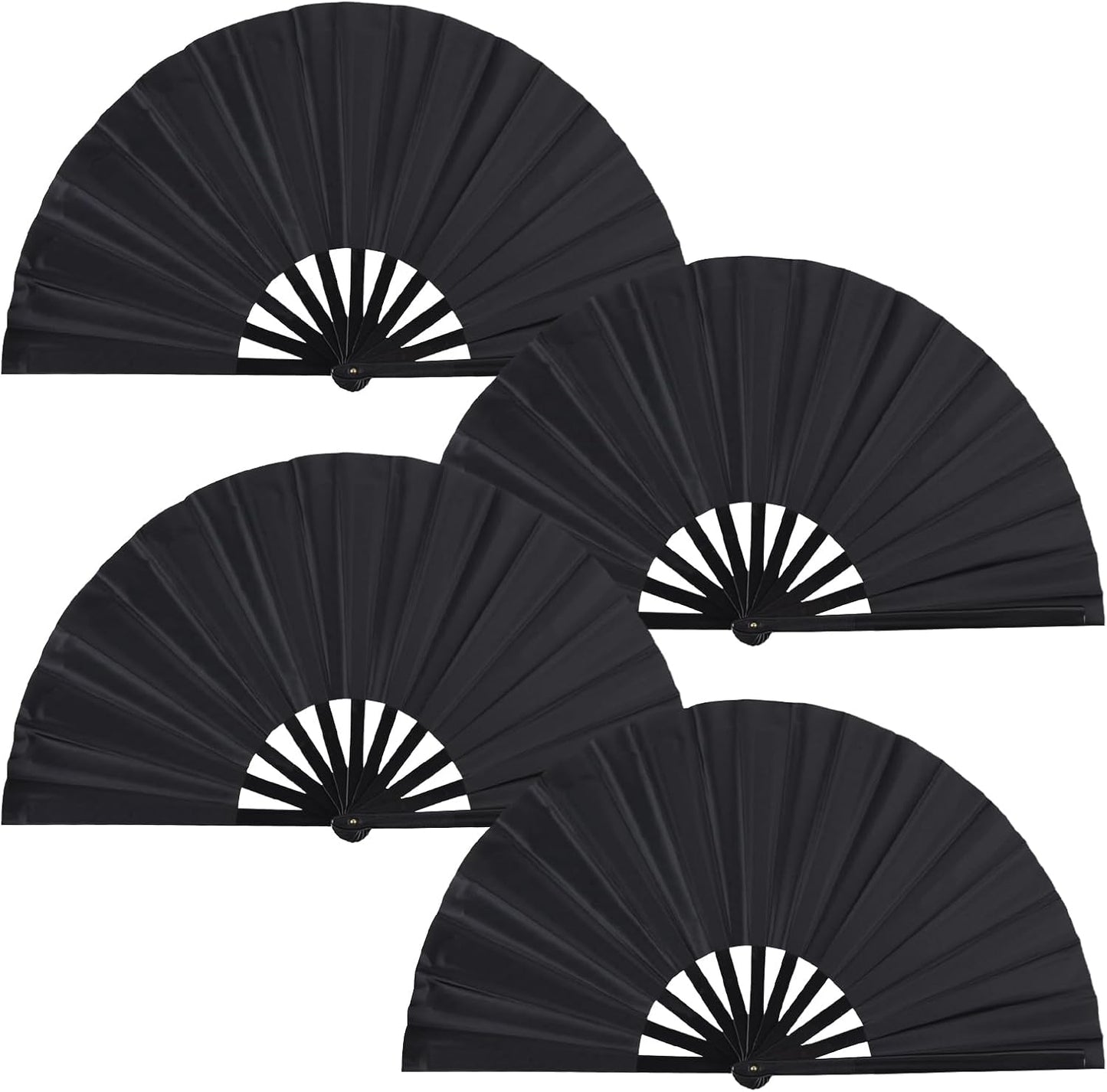 4 Pack Large Folding Hand Fan, Plastic Hand Held Folding Fans Chinese Kung Fu Hand Fan Decorative Folding Fans for Dance, Performance, Festival or Home Decorations(Black)