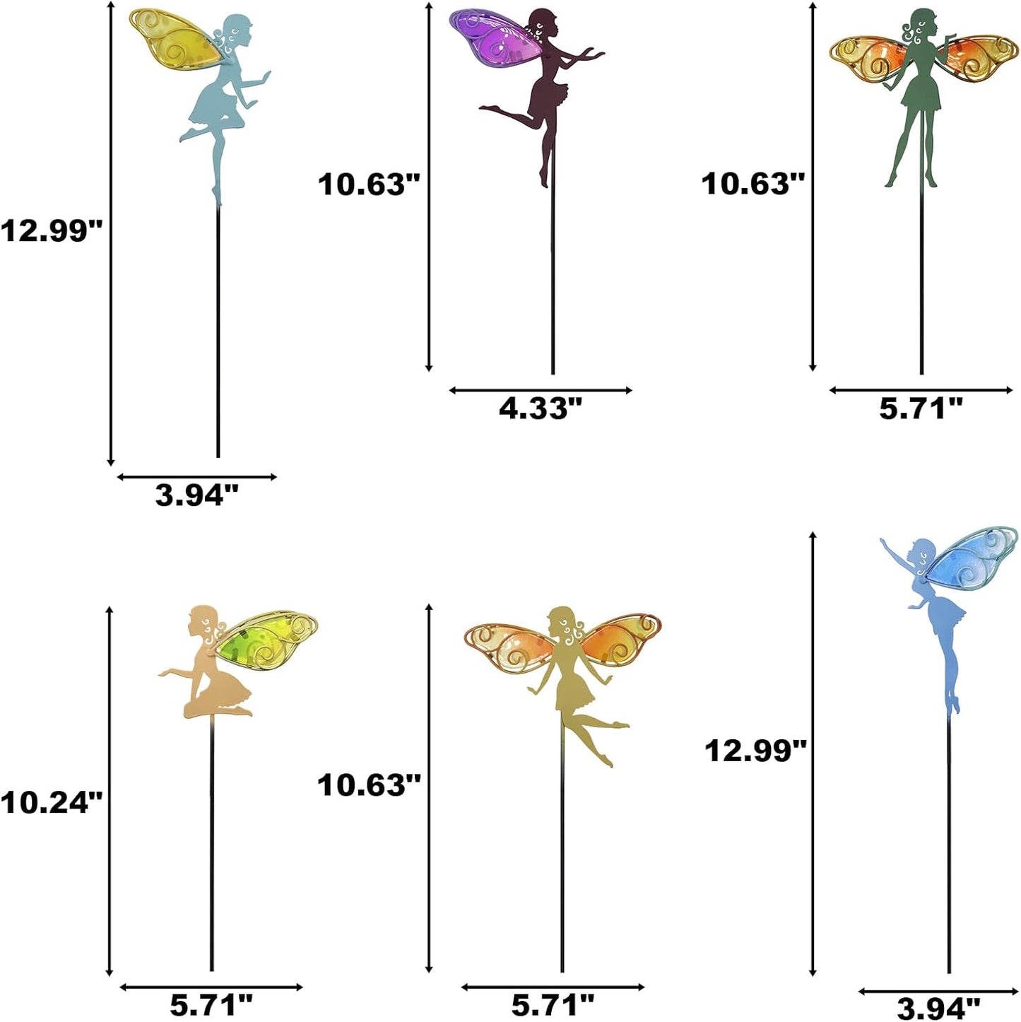 John's Studio Fairy Decorative Garden Stake - Outdoor Metal Pathway Decoration Dual Purpose Indoor Hanging Wall Decor for Garden Patio Yard Lawn Pathway Ornaments - 6PCS