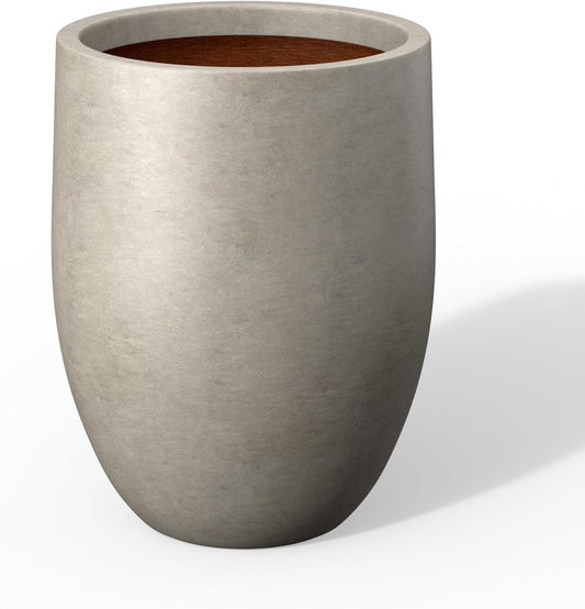 Kante 21.7 Inch Tall Concrete Planter, Large Indoor Outdoor Plant Pot with Drainage, Smooth Weathered Concrete Finish with Warm Brown Interior, Ideal for Porch, Home, Garden, Patio
