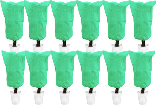 EAONE 12 Pack Plant Covers Freeze Protection, 32x47'' Winter Frosts Cloth for Outdoor Plants, Reusable Frost Blankets Drawstring Bags for Cold Freeze Sun Protection Bird Insect Prevention,Green