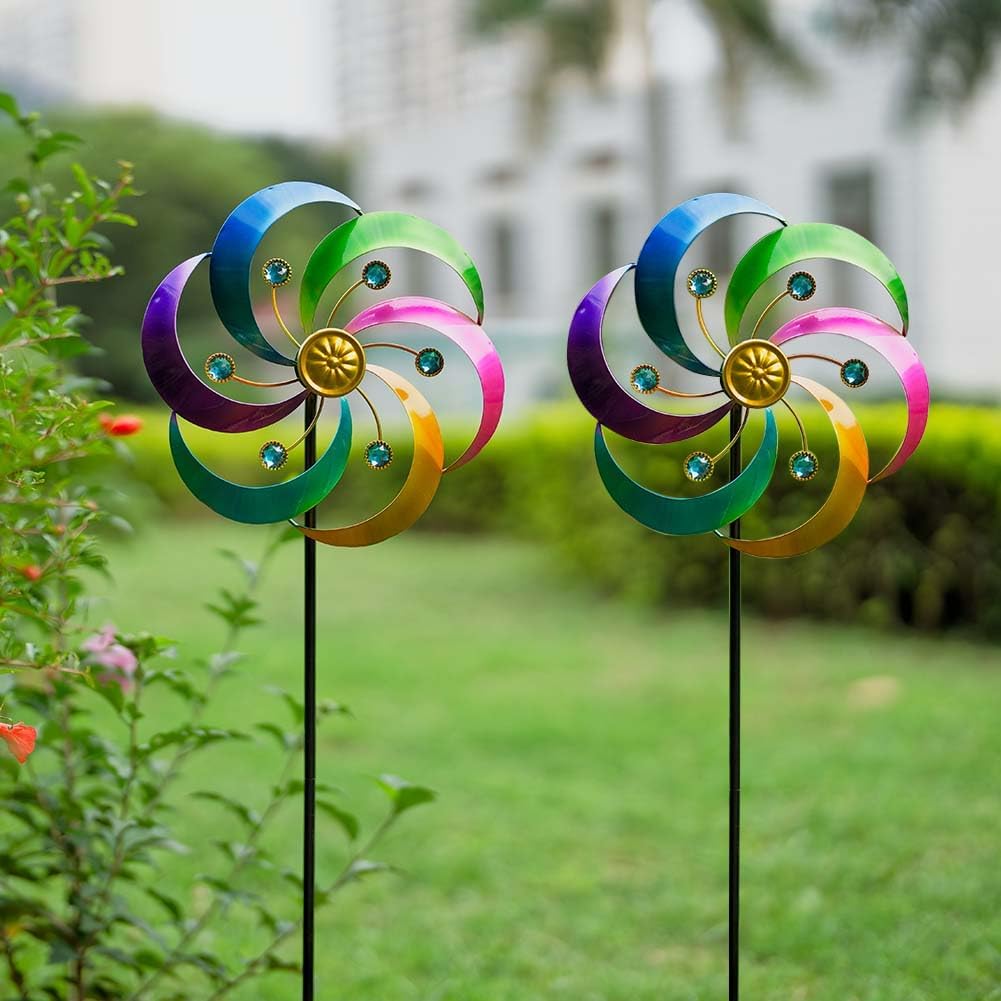 DREAMYSOUL 2 Packs Metal Wind Spinners Outdoor, Colorful Pinwheels for Yard and Garden, Kinetic Wind Spinner & Sculpture
