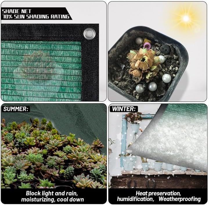 Cool Area 70% Sun Shade Cloth Mesh Tarp with Grommets for Plant Cover 10x20ft Patio Canopy Garden Pergola Greenhouse Car Barn Kennel Green