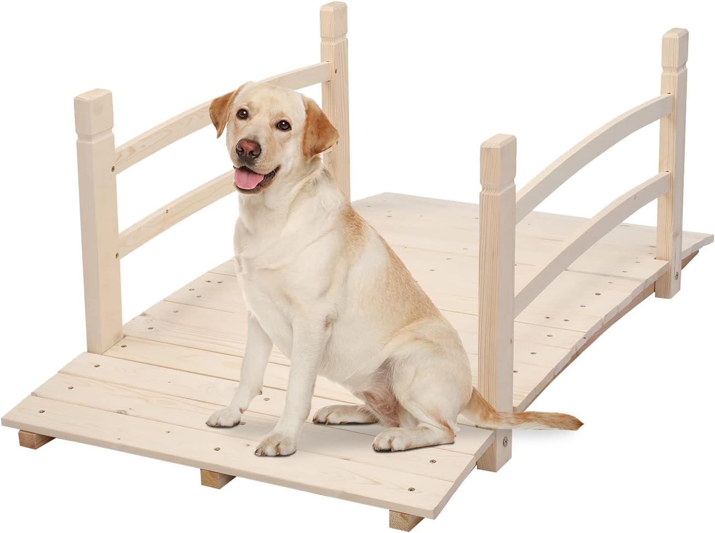 VINGLI 4 ft Garden Bridge, Arch Walkway Wooden Bridge with Safety Rails Natural Finished, Decorative Landscaping Footbridge for Koi Pond, Dry Creek Bed, Garden Pathway or Japanese Zen Decor