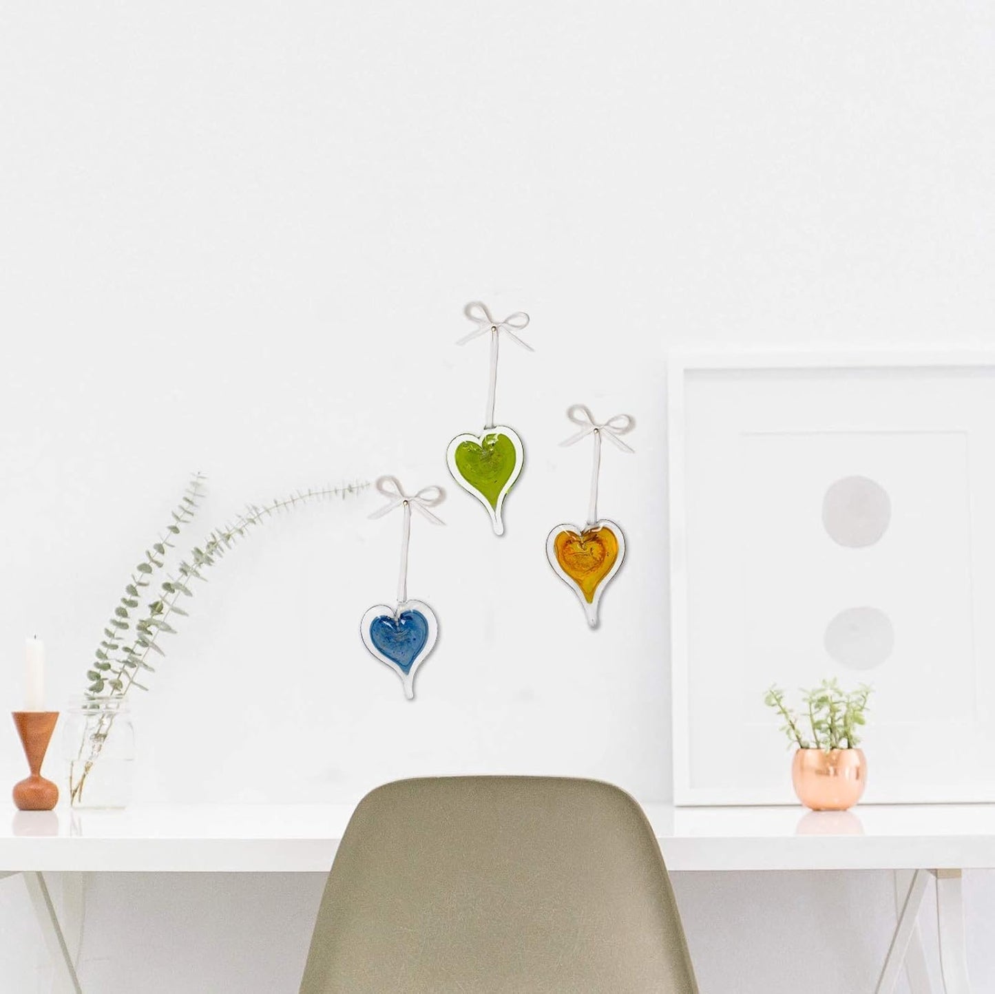 Luke Adams Glass Hanging Hearts – Hand Blown Glass Heart Ornament for Windows or Gifts – Colorful Blown Glass Hearts Decor (December - Zircron/Tanzanite)