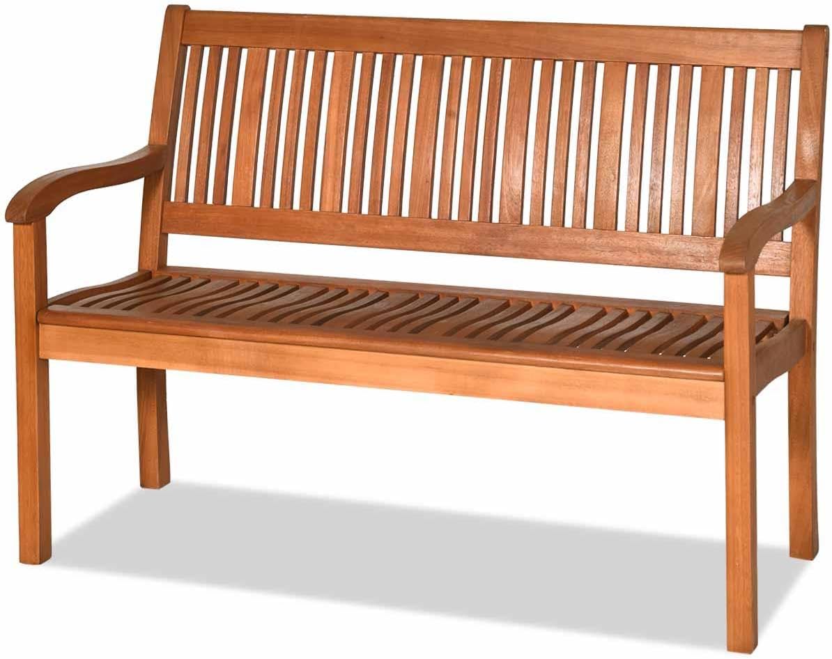 COSTWAY Wooden Bench Outdoor, Curved Armrest & Backrest, Sturdy Outdoor Wood Bench for Garden, Park & Porch, 25" D x 50" W x 36" H, Teak Colored