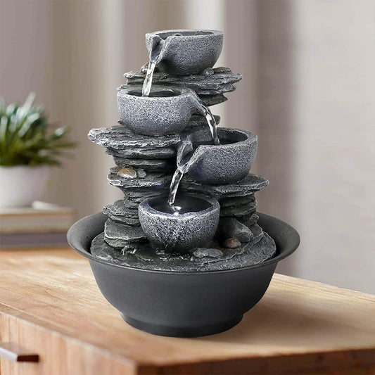 10.6inch Rock Indoor Water Fountain Zen Meditation Tabletop Fountain with LED Light for Home Office Bedroom