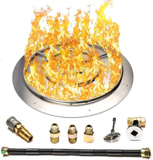 Fire Pit Burner Pan & Ring - Works with Liquid Propane - Stainless Steel Fire Pit Burner Kit 36-Inch Pan, 30-Inch Ring - 250,000 BTU Max