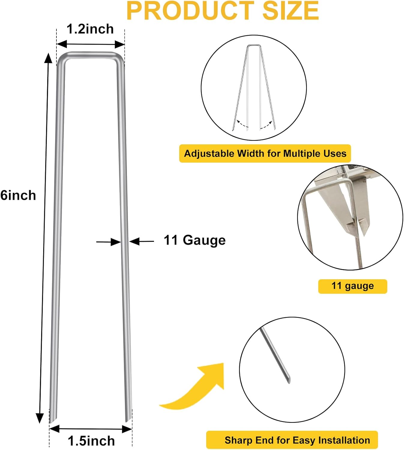 HongWay 360 Pack 6 Inch Landscape Staples, Galvanized Garden Staples 11 Gauge Ground Stakes Landscaping Fabric Pins Plant Cover Stakes Yard Staples for Lawn Fence Tent Hose Drip Irrigation Tube