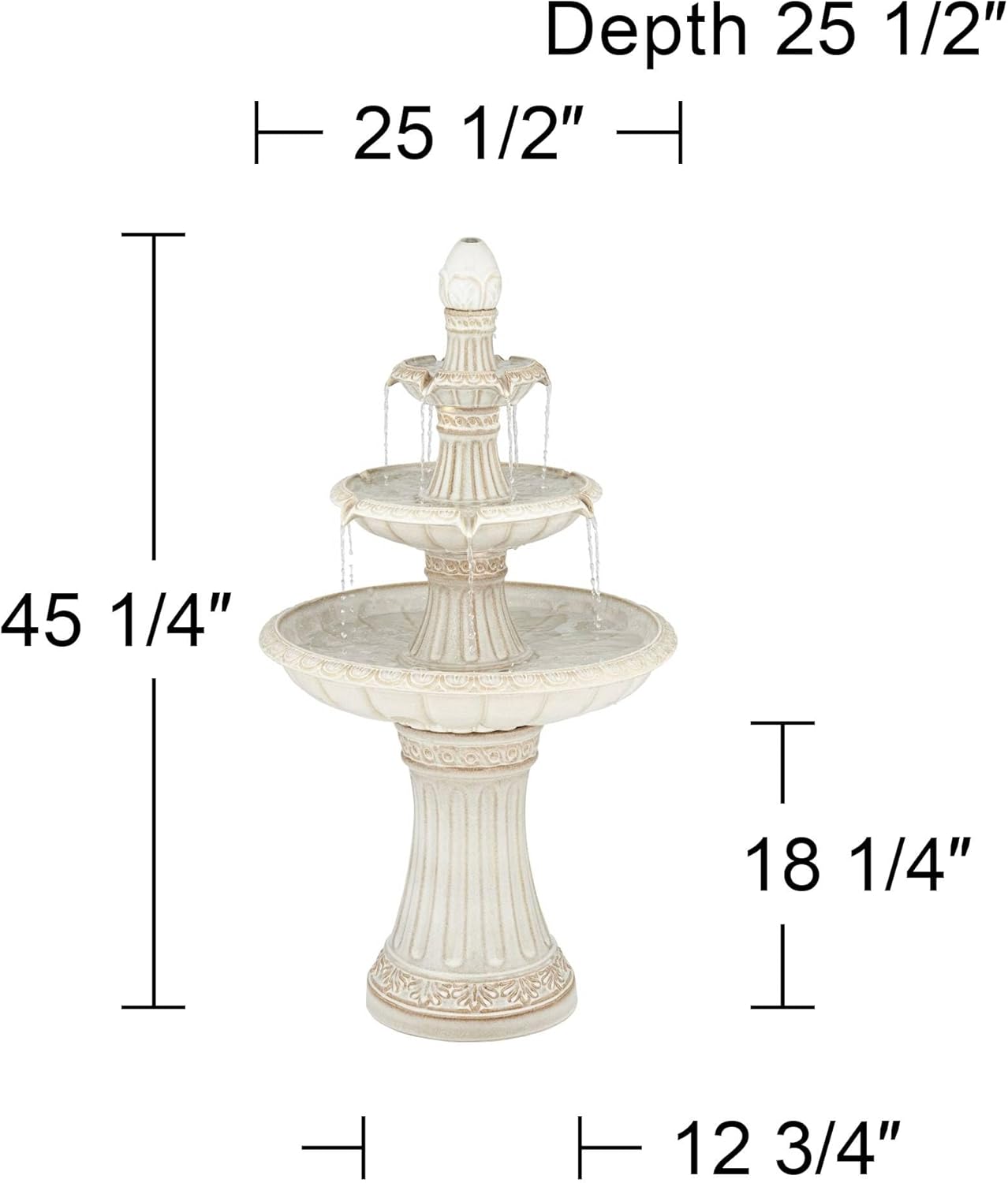 Formentera 45 1/4" High Large Italian Outdoor Decor Off-White Ceramic Floor Fountain with Light LED Waterfall 3-Tier Standing Water Feature for Outside Garden Patio Yard Backyard - John Timberland
