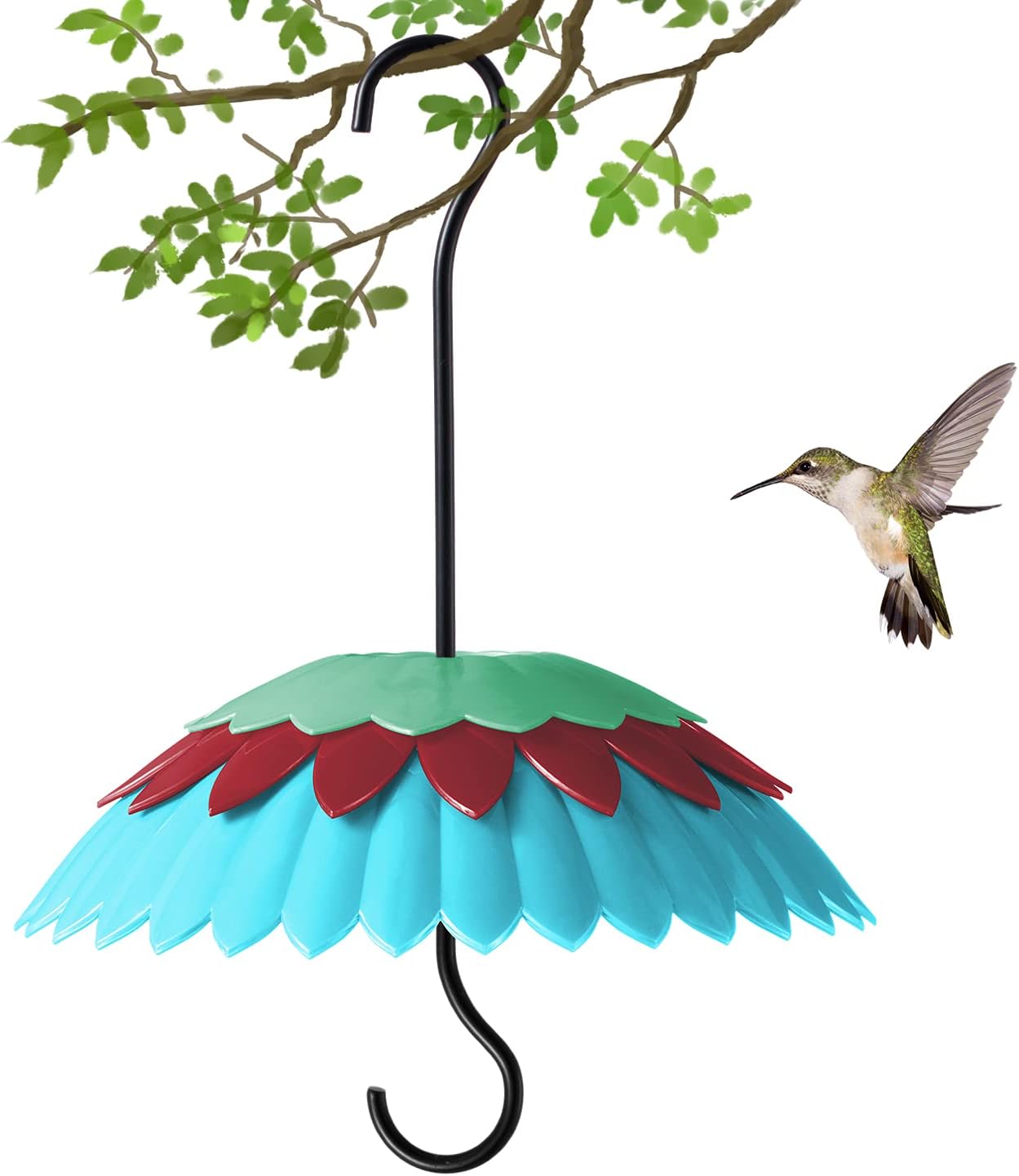 8" Bird Feeder Cover with Ant Moat, Skaithee Bird Feeder Baffle with Hummingbird Feeder Ant Guard & Rain Guard & Shepherd Hooks, Bright Colors Attract More Birds & Anti Rain/Snow/Ants (Blue 8 inches)