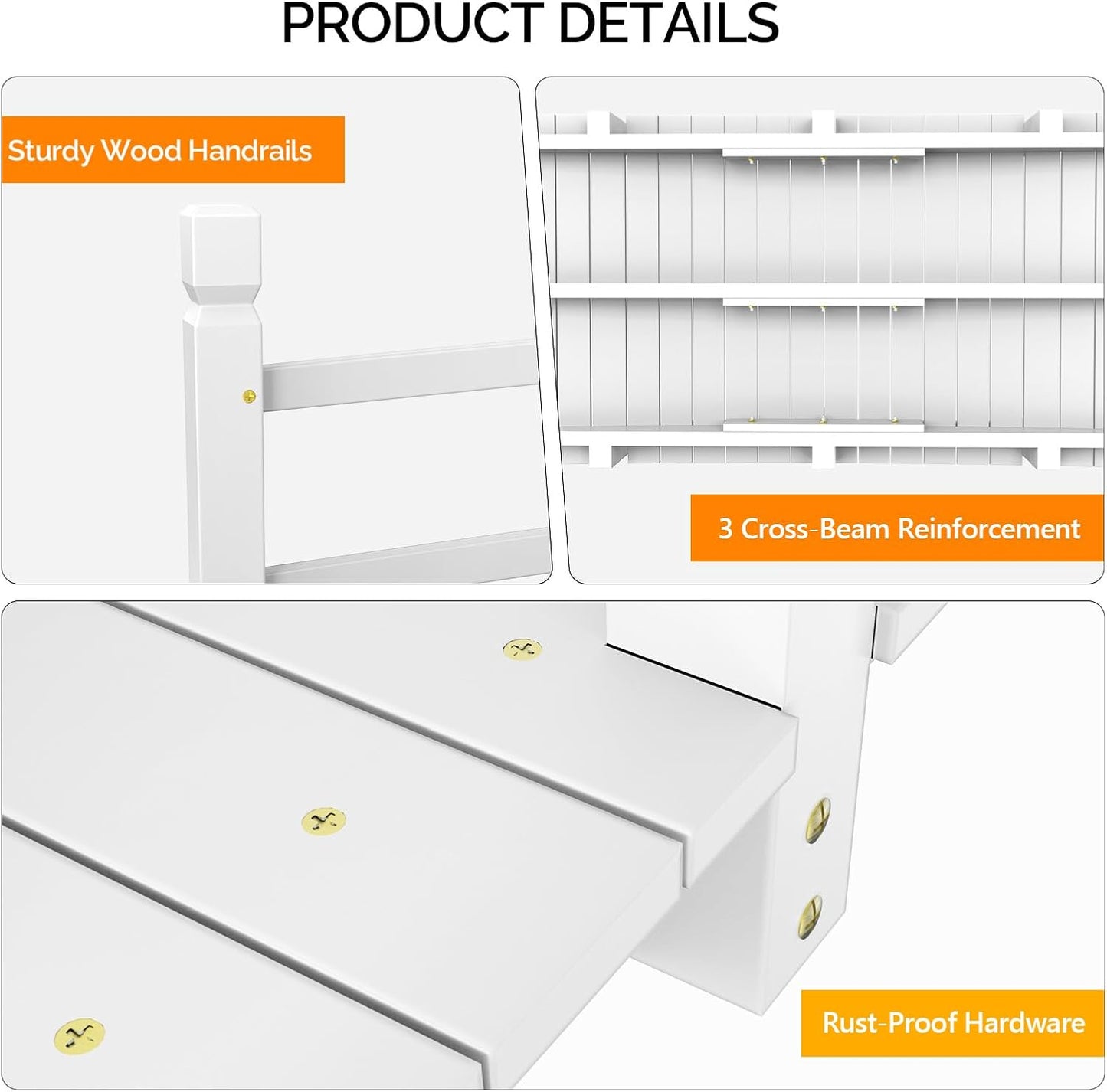 VINGLI Garden Bridge, Classic Wooden Arch with Safety Rails Footbridge (White, 5 ft)