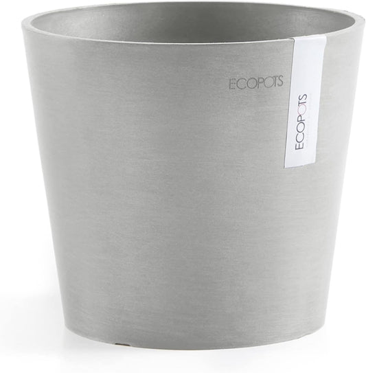 Ecopots Amsterdam Mini Durable Modern Round Recycled-Based Composite Flower Pot Planter, White Grey, 7"