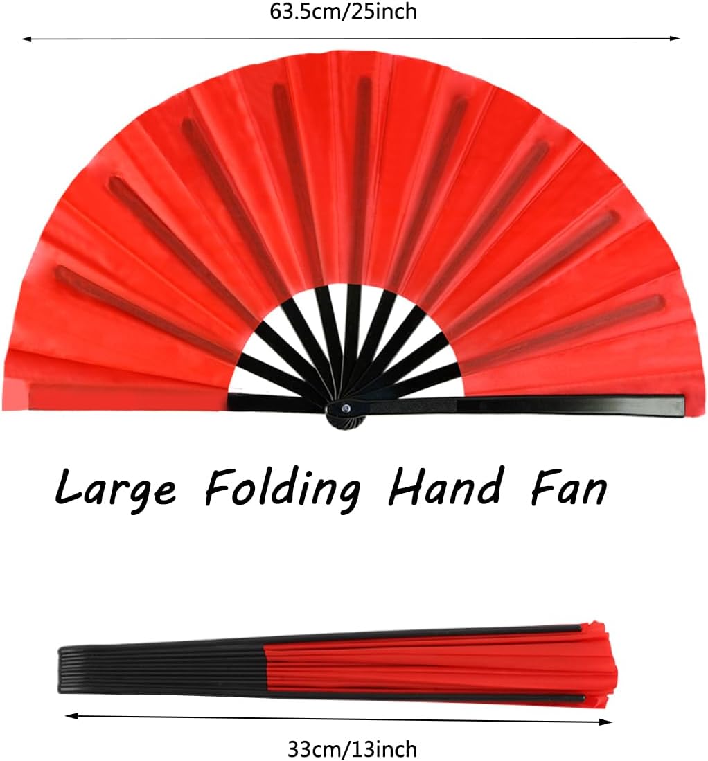 4 Pack Large Folding Hand Fan for Line Dance & Popping, Large Clap Rave Fan Chinese Kung Fu Hand Fan Decorative Folding Fans for Dance, Performance, Festival(Red,Purple,Green,Light Blue)
