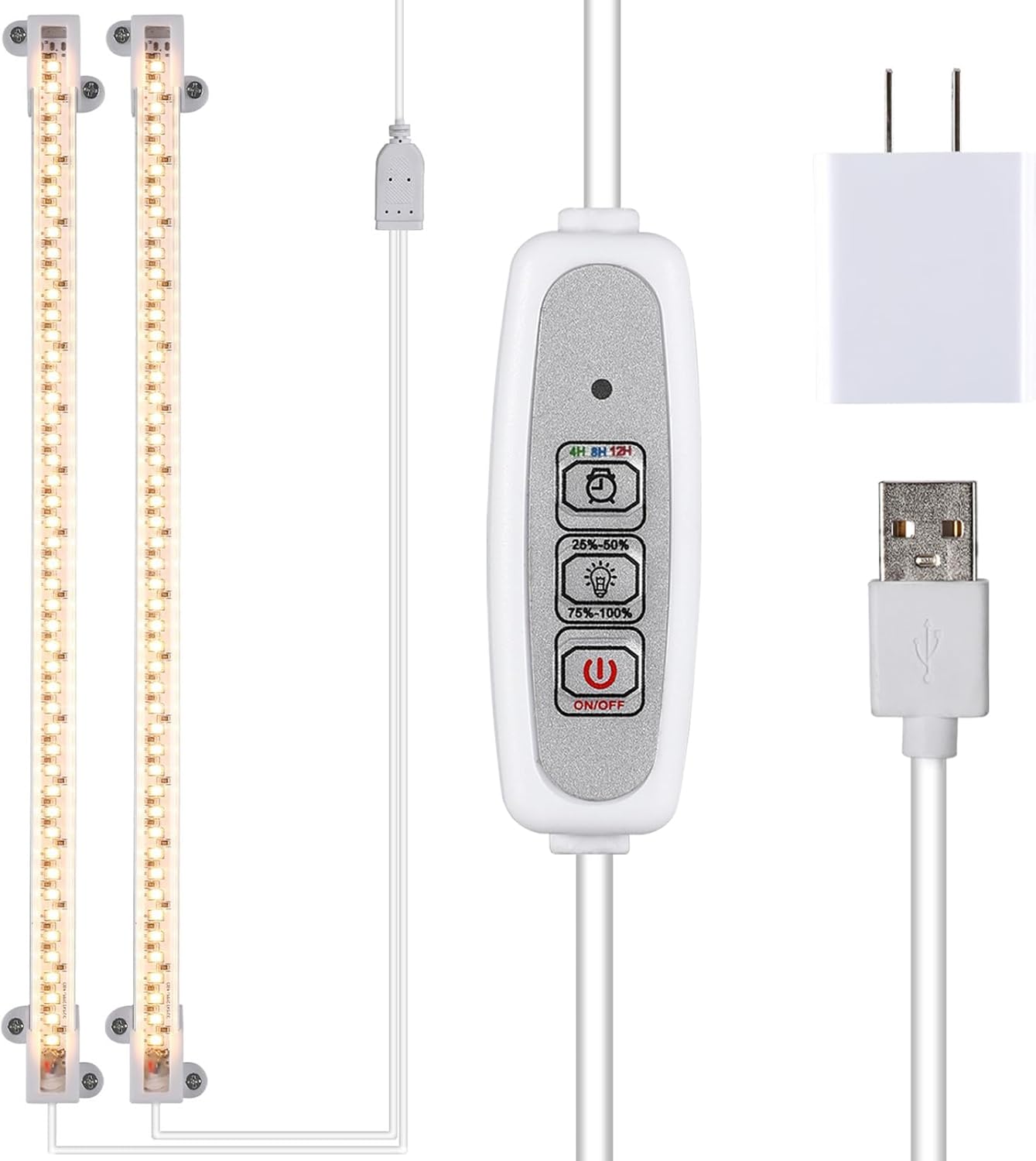 Grow Light Two Heads, Strip Growing lamp, Full Spectrum Grow Light Strips for Indoor Plants with Auto ON/Off Timer & 4 Dimmable Levels, Led Grow Lamp for Green House Hydroponics Succulent