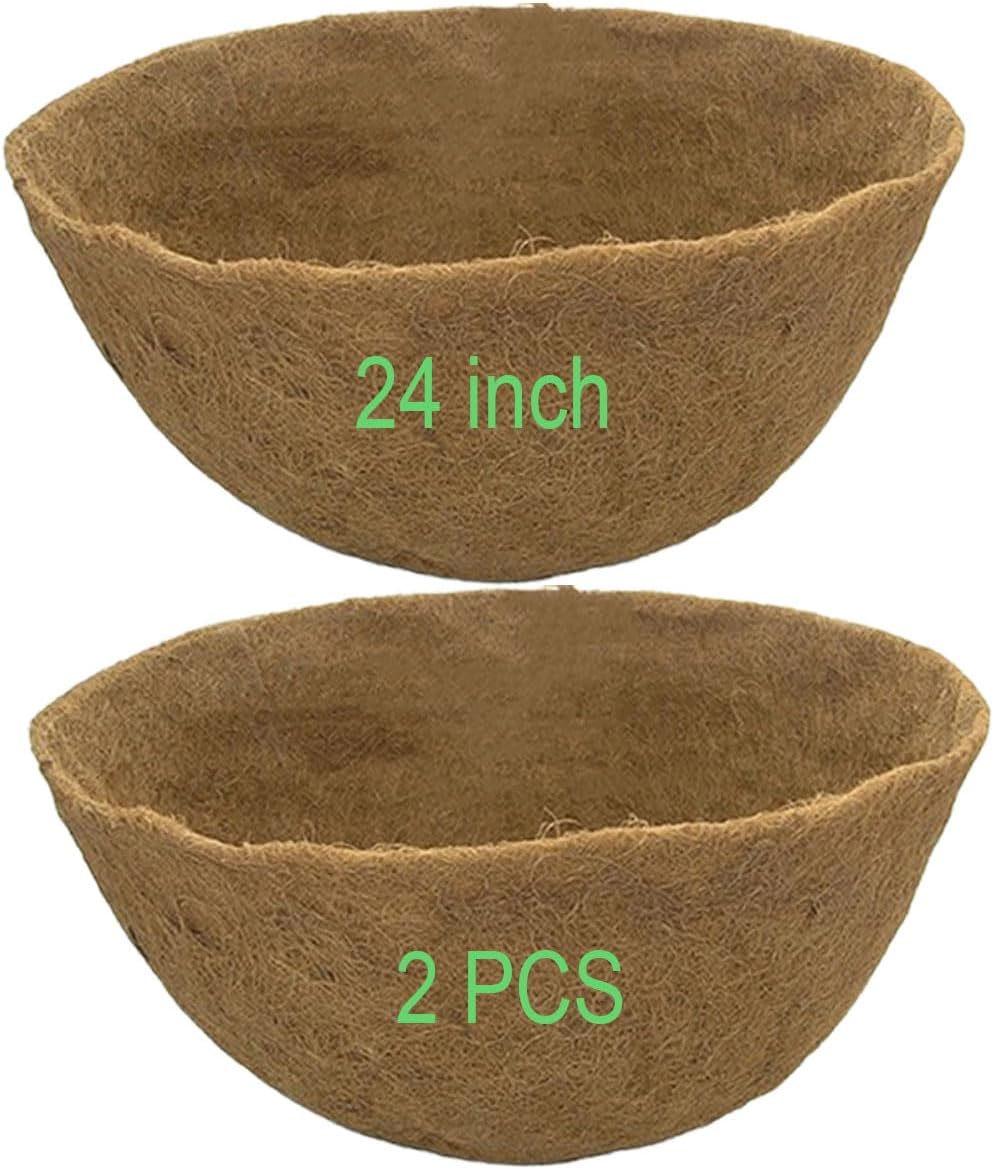24 InchCoco Liners for Planters 2 PCS Round Basket Shaped Coconut Fiber Replacement Liners